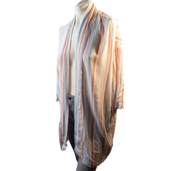PJ Salvage Womens Size Medium New Robe White Pink Stripe 100% Rayon Open Front - Picture 2 of 9